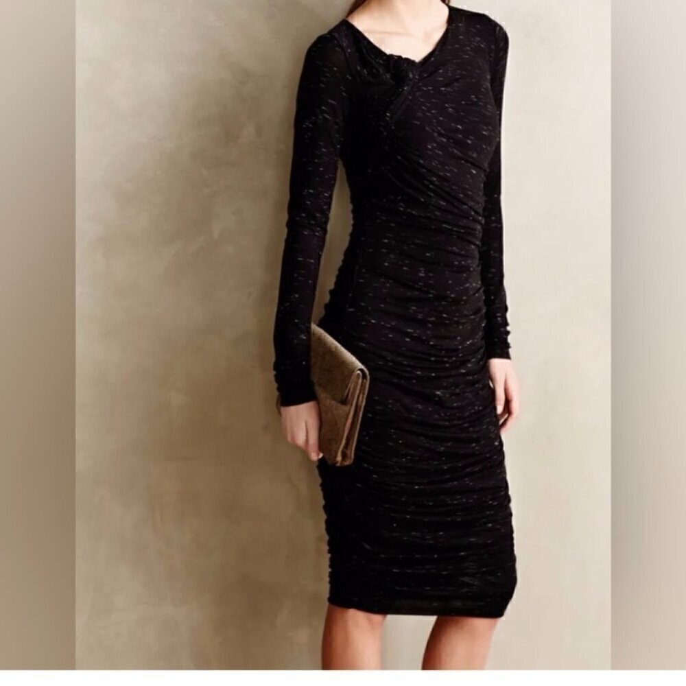 Bailey 44 Women's Black Space Dye Yael Long Sleeve Ruched Lined Dress Size S